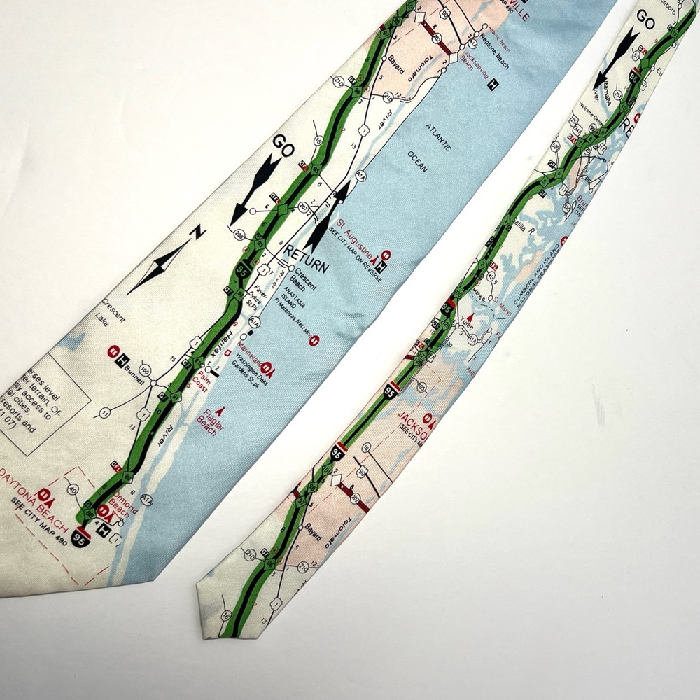 AAA Florida Interstate 95 Map Print Silk Tie in Light Blue & Green